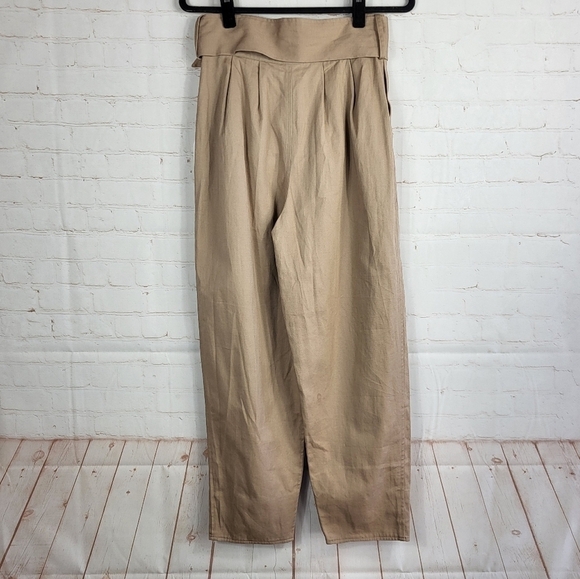 Song of Style Revolve Preppy Belted Pleated High Waist Trousers Khaki Beige M - Picture 4 of 15
